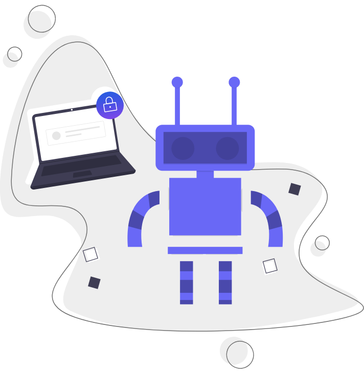 robot illustration using website builder on laptop
